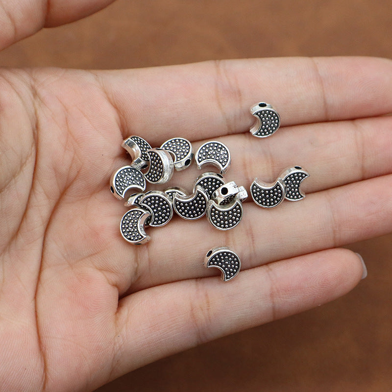 Moon Alloy Beads With Crystal Inlay, Diameter 7 Mm, Hole Size 1~1.9 Mm, Electroplated Finish For Jewelry Making