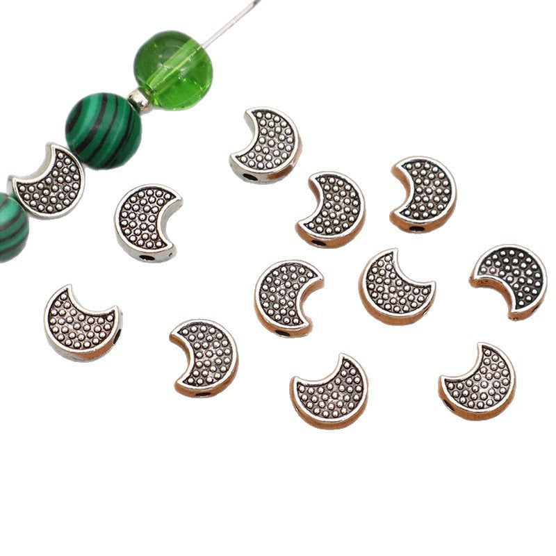 Moon Alloy Beads With Crystal Inlay, Diameter 7 Mm, Hole Size 1~1.9 Mm, Electroplated Finish For Jewelry Making