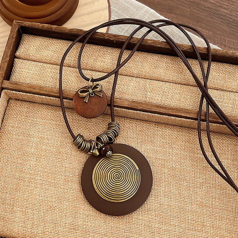 Ethnic Style Handmade Brown Cotton Braid Plant Sweater Chain Necklace For Unisex