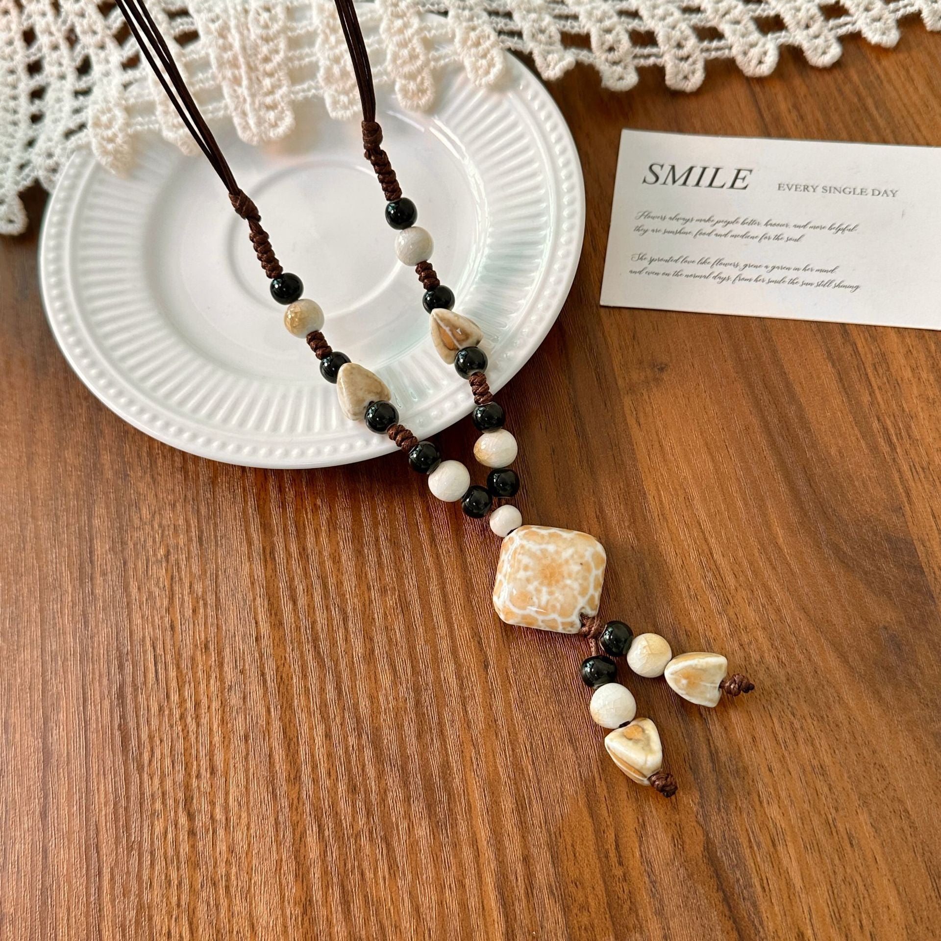 Ethnic Style Ceramic Necklace For Women With Beaded Chain Featuring Colourful Beading Craft