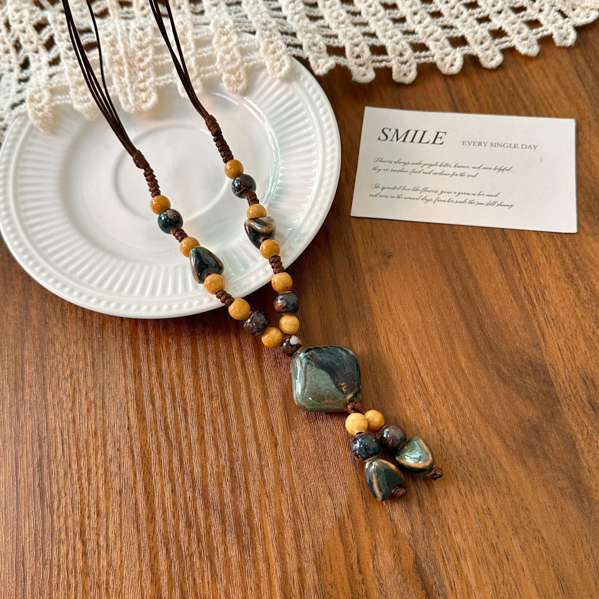 Ethnic Style Ceramic Necklace For Women With Beaded Chain Featuring Colourful Beading Craft
