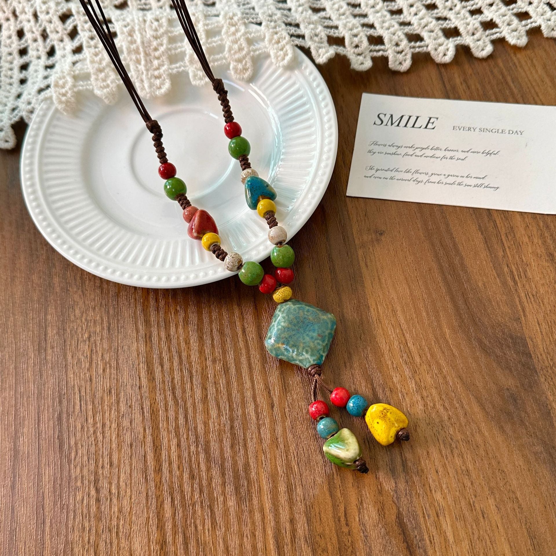 Ethnic Style Ceramic Necklace For Women With Beaded Chain Featuring Colourful Beading Craft