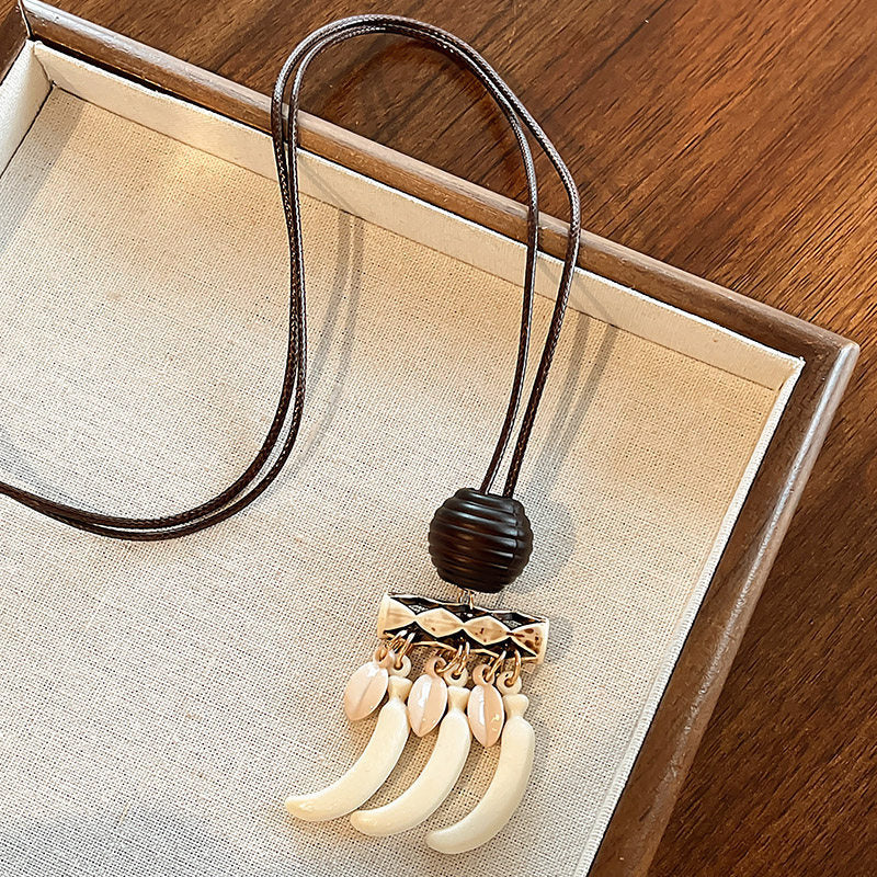 Ethnic Style Handmade Brown Cotton Braid Plant Sweater Chain Necklace For Unisex