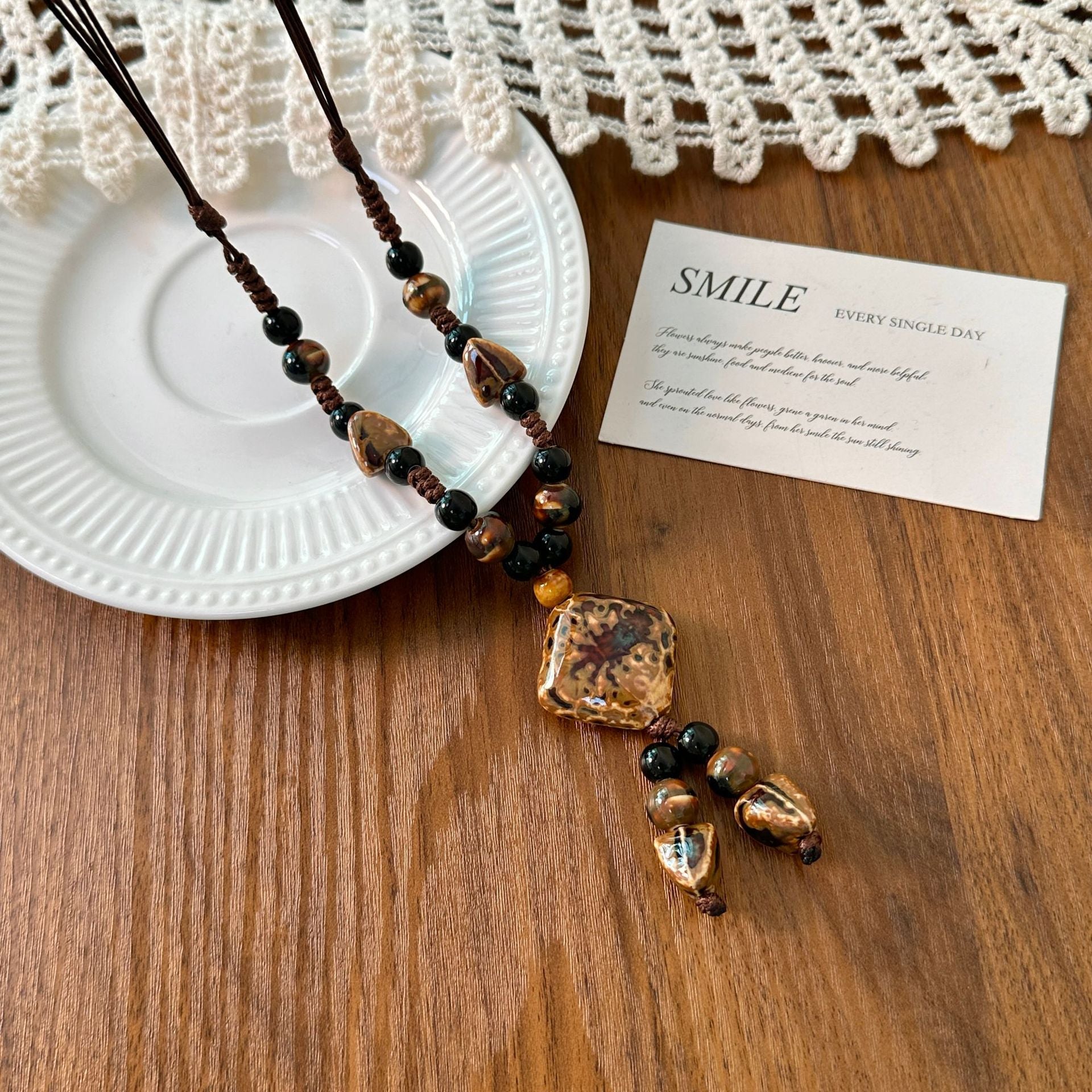 Ethnic Style Ceramic Necklace For Women With Beaded Chain Featuring Colourful Beading Craft