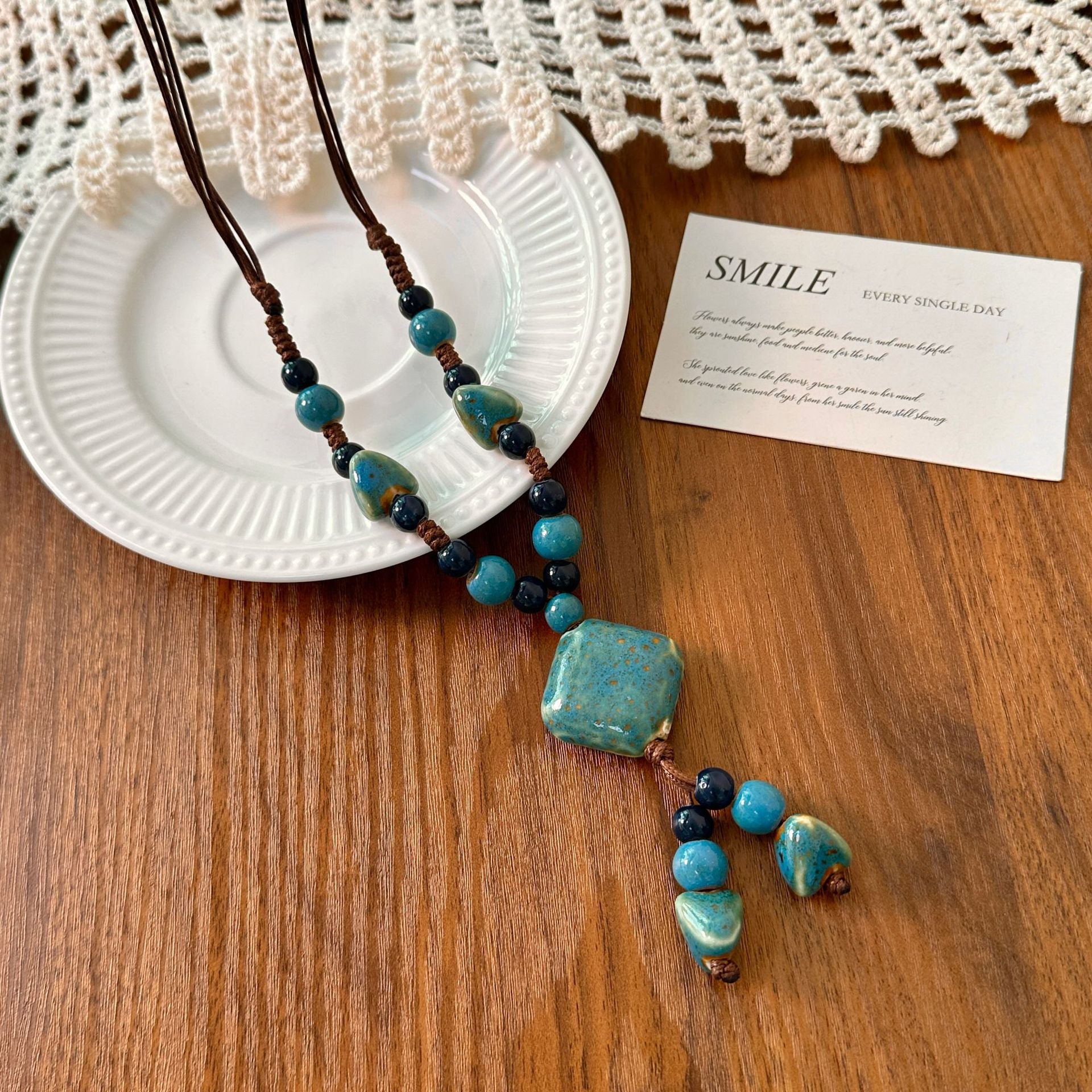 Ethnic Style Ceramic Necklace For Women With Beaded Chain Featuring Colourful Beading Craft