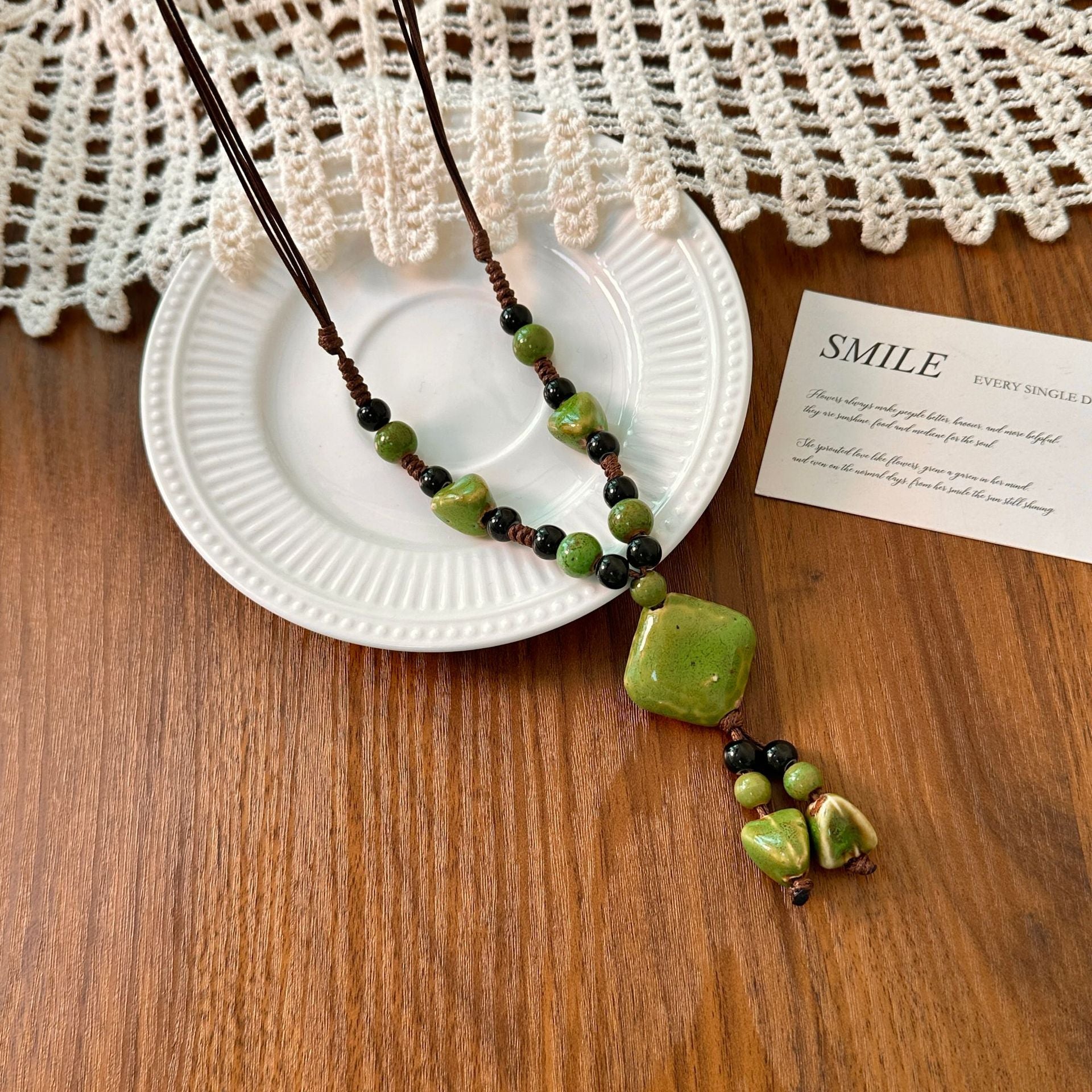 Ethnic Style Ceramic Necklace For Women With Beaded Chain Featuring Colourful Beading Craft