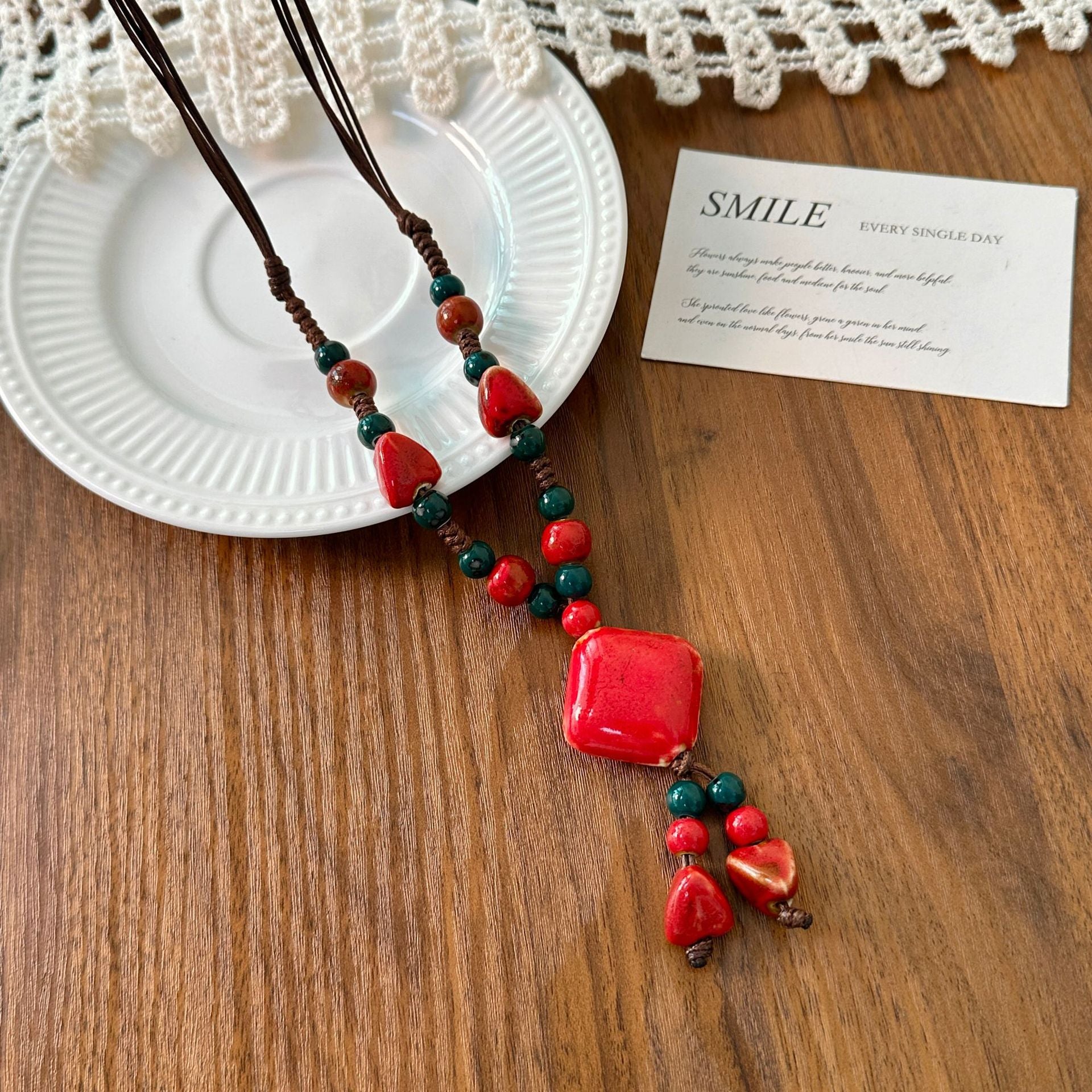 Ethnic Style Ceramic Necklace For Women With Beaded Chain Featuring Colourful Beading Craft