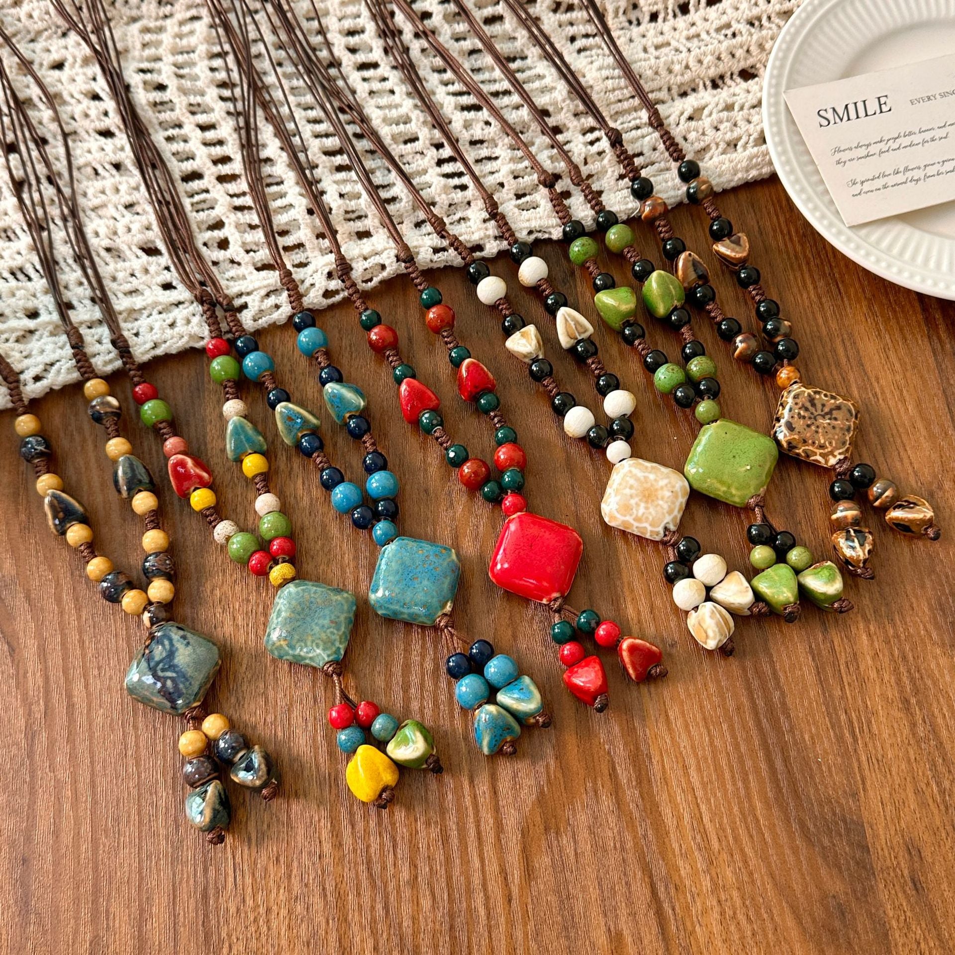 Ethnic Style Ceramic Necklace For Women With Beaded Chain Featuring Colourful Beading Craft