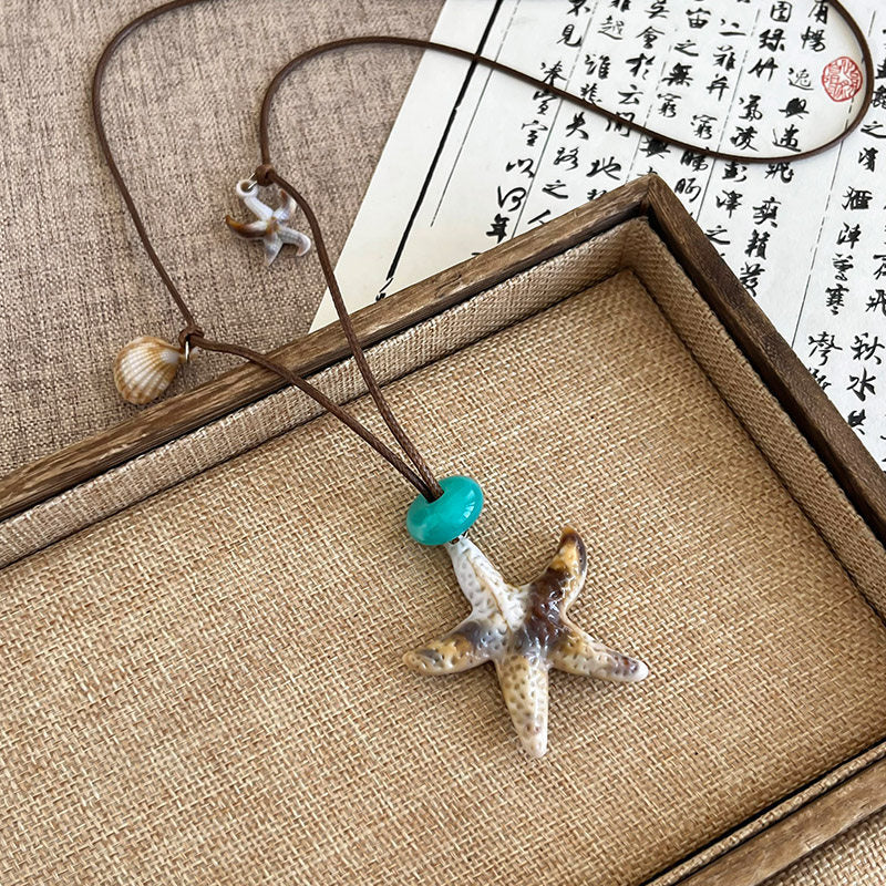 Ethnic Style Handmade Brown Cotton Braid Plant Sweater Chain Necklace For Unisex