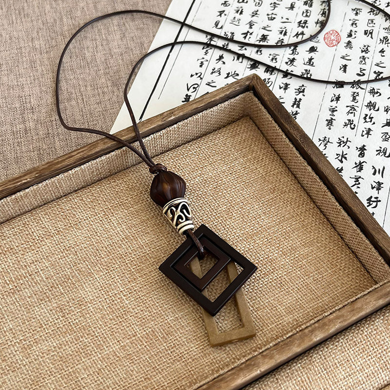 Ethnic Style Handmade Brown Cotton Braid Plant Sweater Chain Necklace For Unisex