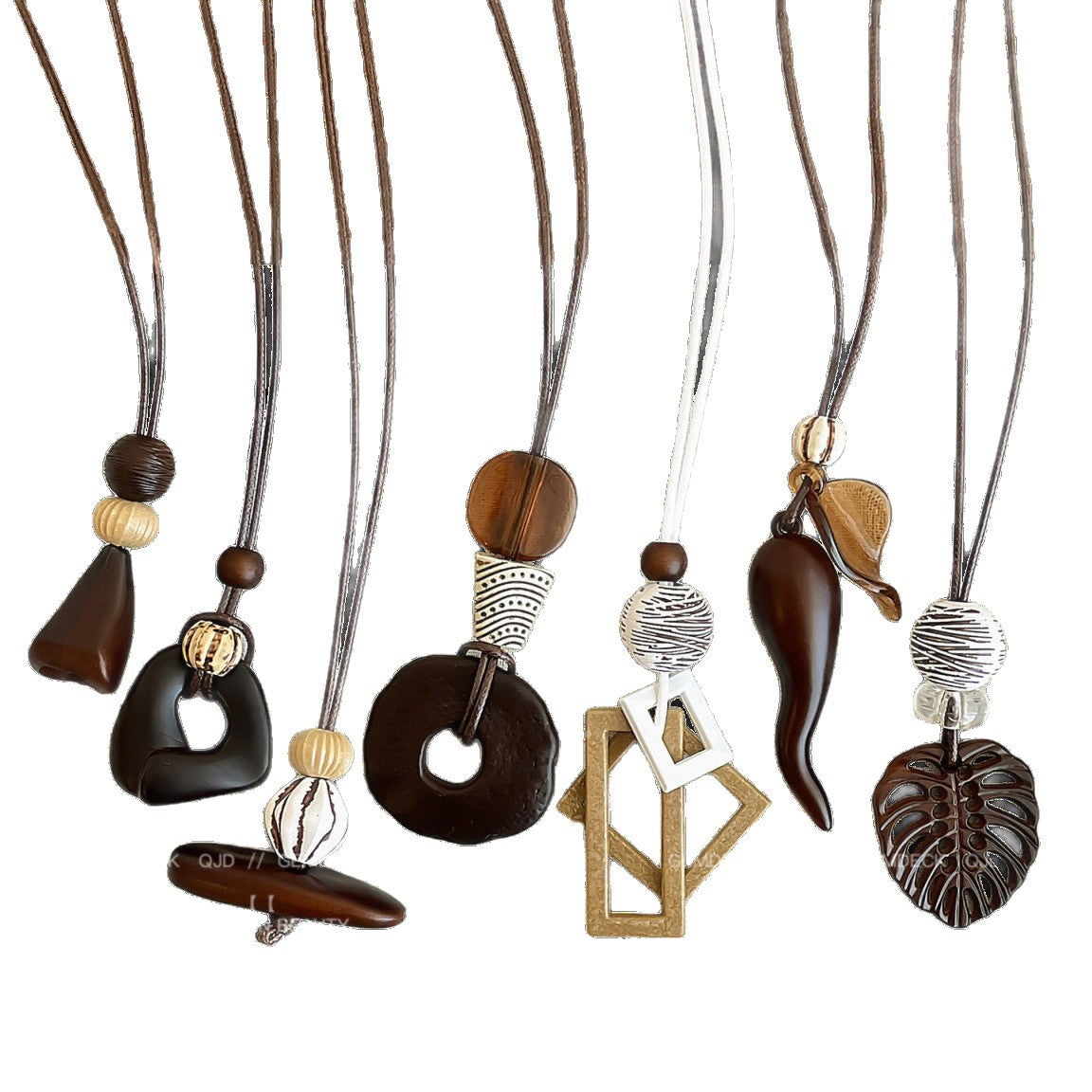 Ethnic Style Handmade Brown Cotton Braid Plant Sweater Chain Necklace For Unisex