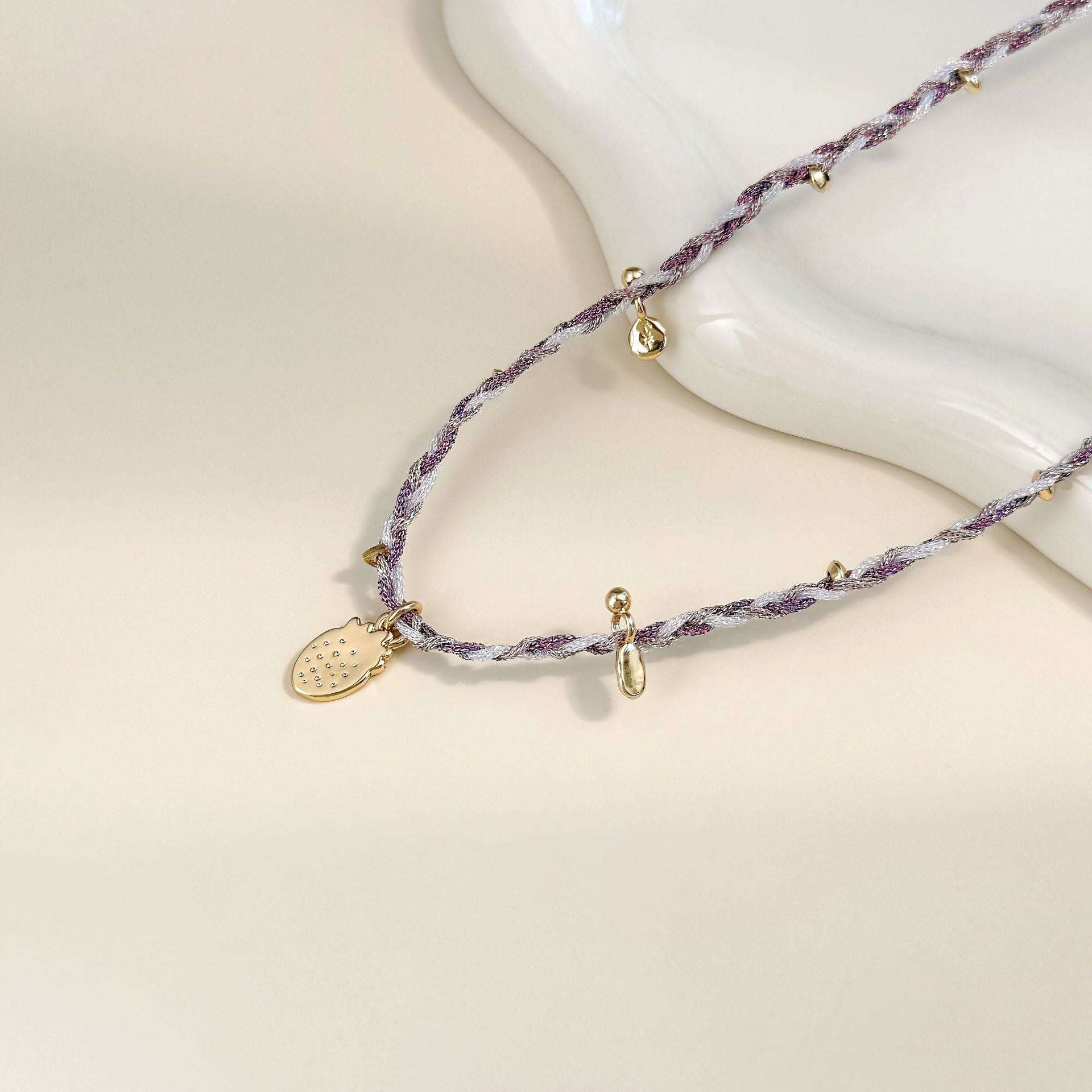 Ethnic Style Grape Braid Necklace For Women With Copper Alloy Pendant And Woven Chain