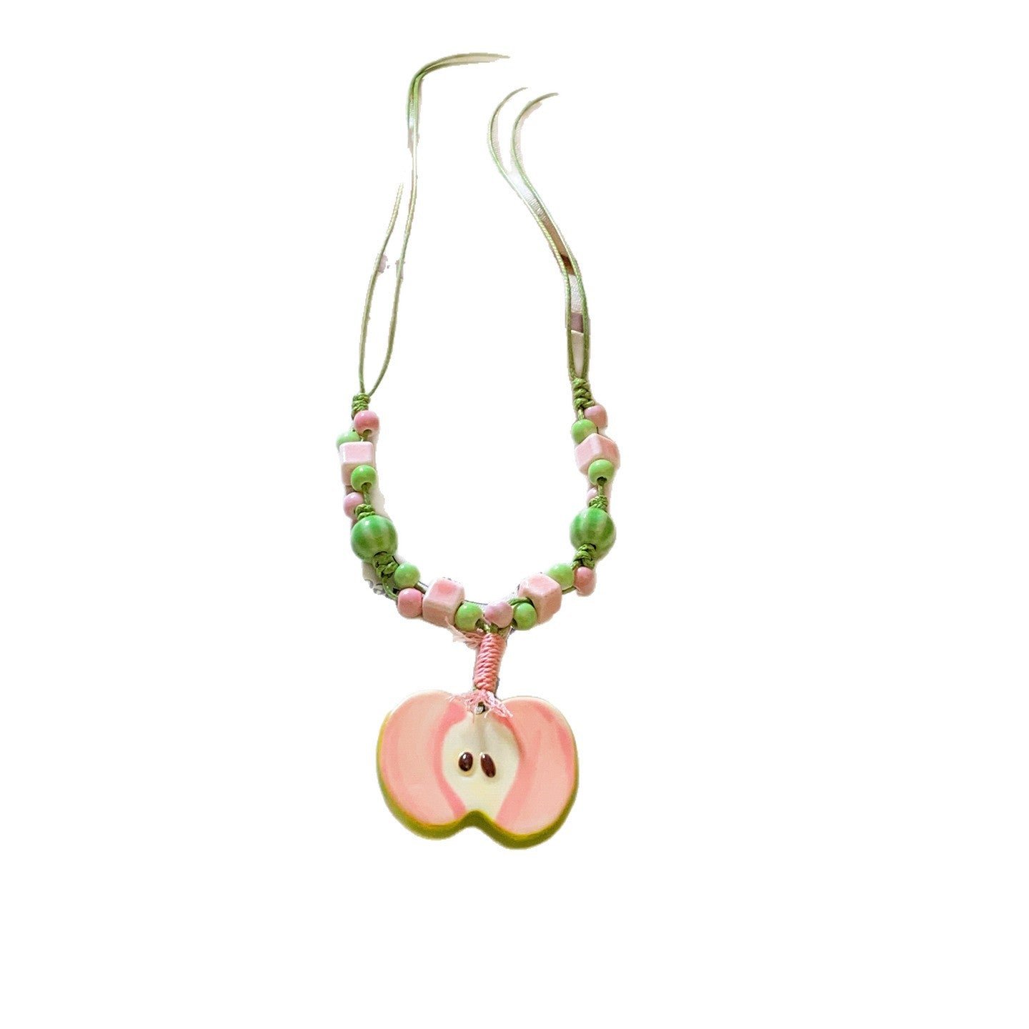Apple Braid Pendant Necklace For Women With Rope Chain And Acrylic Pendant