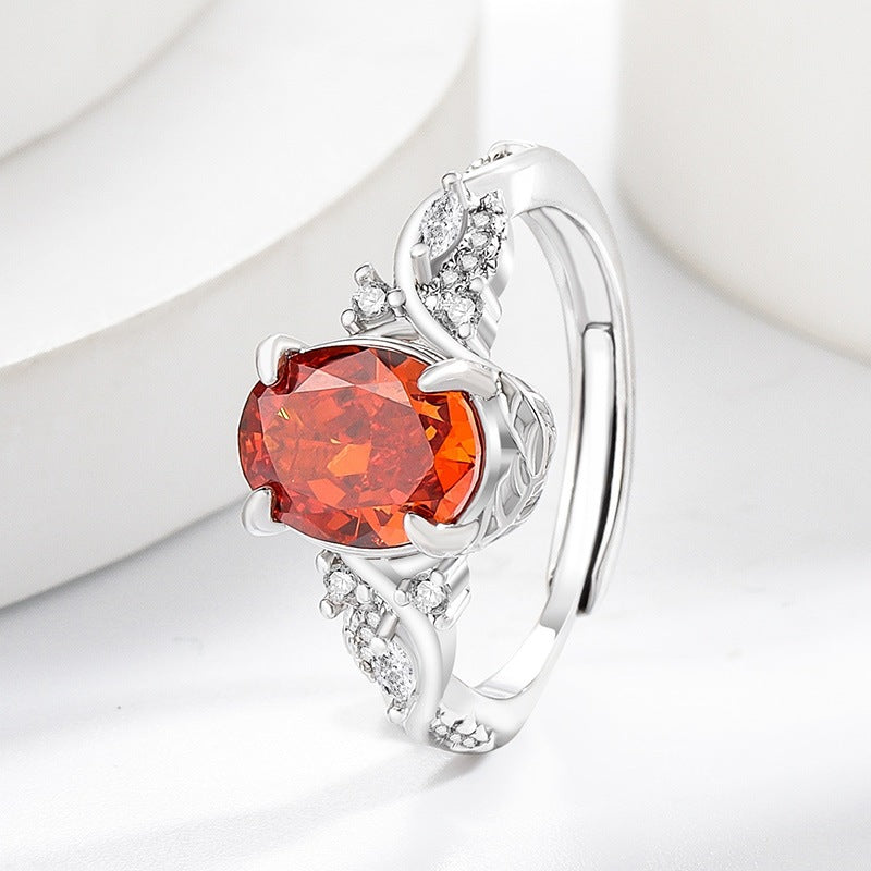 Faceted Leaf Ring For Women In Copper With Real Gold Plated Finish, Featuring A Stunning Red Color