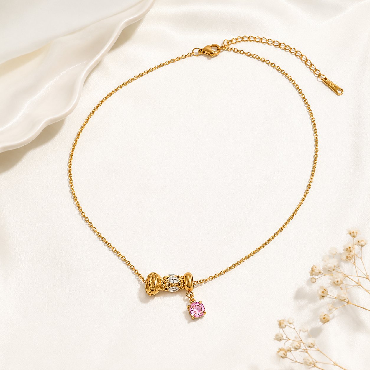 Geometric Necklace IG Style Waterproof 304 Stainless Steel 18K Gold Plated PVD Coating Zircon Inlay Cable Chain