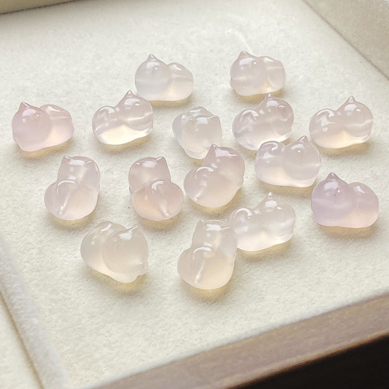 Cute Cat Beads Made Of Natural Yellow Agate Featuring Carving Craft For Jewelry Accessories