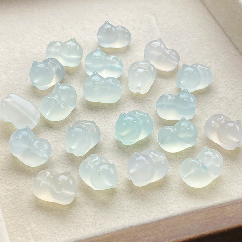 Cute Cat Beads Made Of Natural Yellow Agate Featuring Carving Craft For Jewelry Accessories