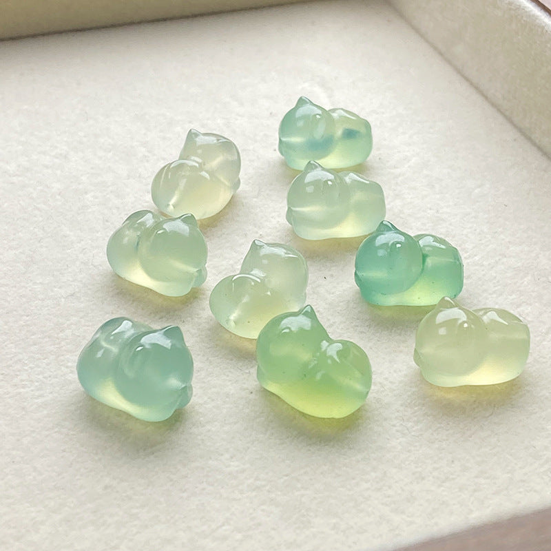 Cute Cat Beads Made Of Natural Yellow Agate Featuring Carving Craft For Jewelry Accessories