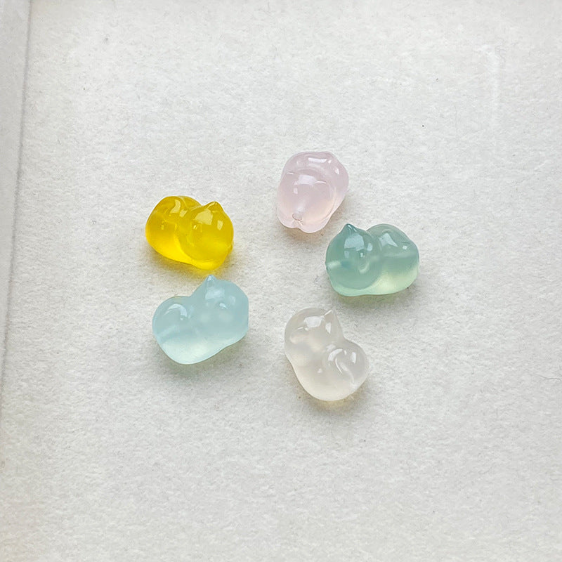 Cute Cat Beads Made Of Natural Yellow Agate Featuring Carving Craft For Jewelry Accessories