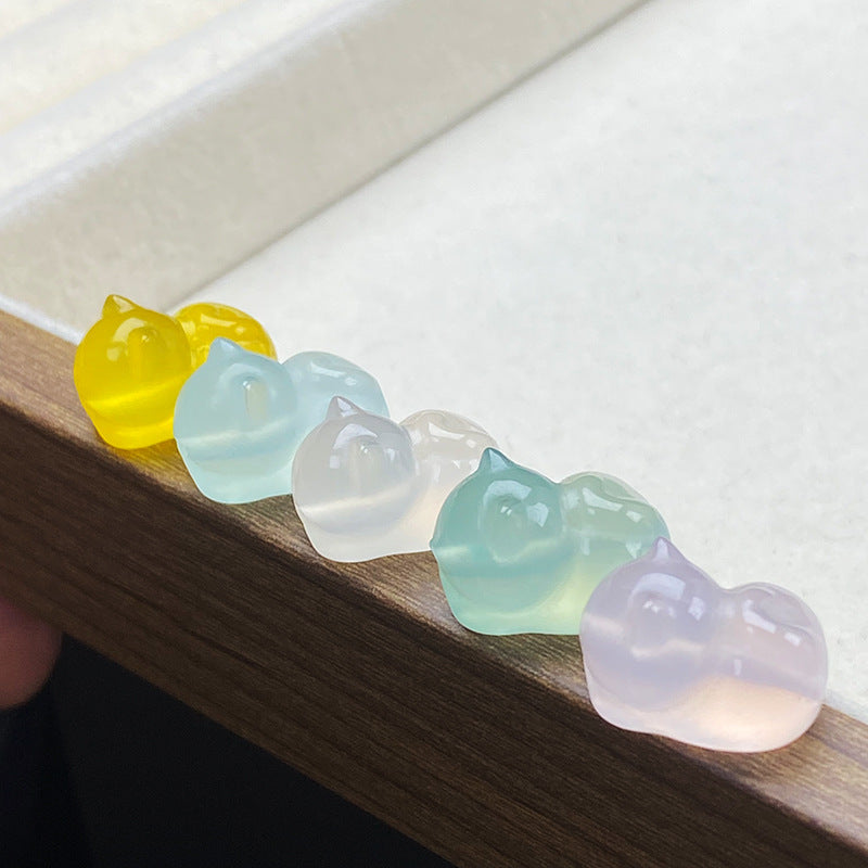 Cute Cat Beads Made Of Natural Yellow Agate Featuring Carving Craft For Jewelry Accessories