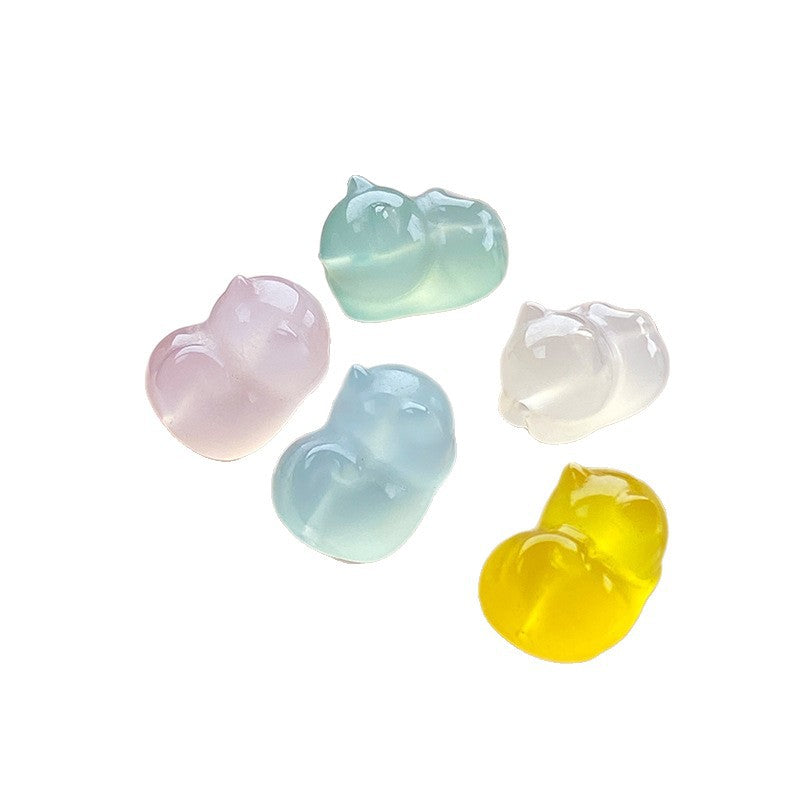 Cute Cat Beads Made Of Natural Yellow Agate Featuring Carving Craft For Jewelry Accessories