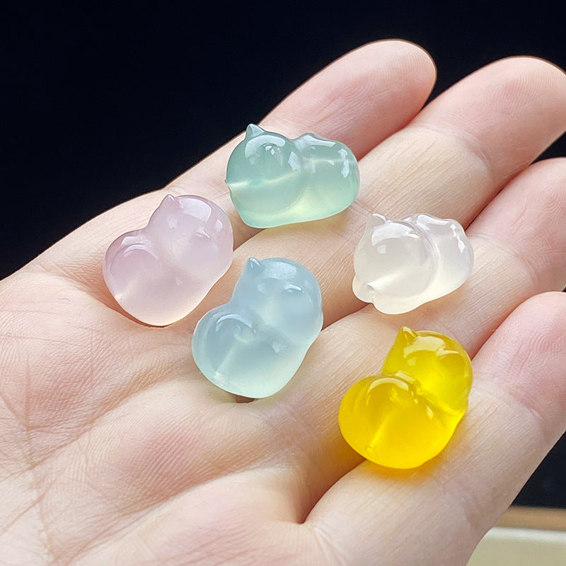 Cute Cat Beads Made Of Natural Yellow Agate Featuring Carving Craft For Jewelry Accessories