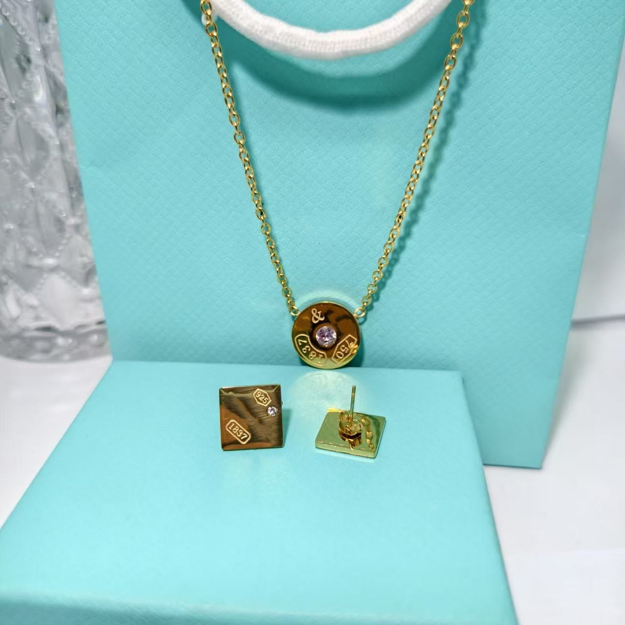 Heart Shape Braid Jewelry Set For Women With 18K Real Gold Plated 304 Stainless Steel, PVD Coated And Rhinestone Inlay, Cable Chain