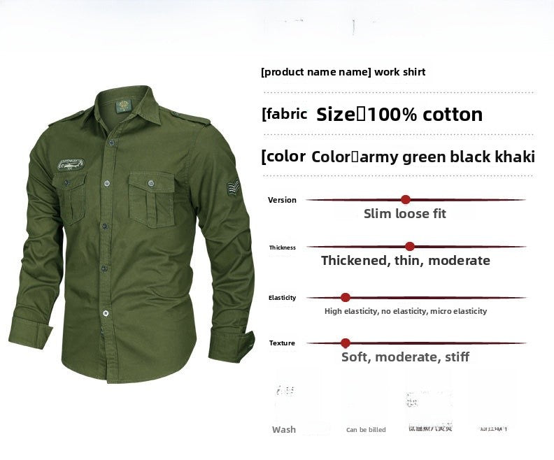 Solid Color Casual Long Sleeve Blouse In Cotton With Placket For Men