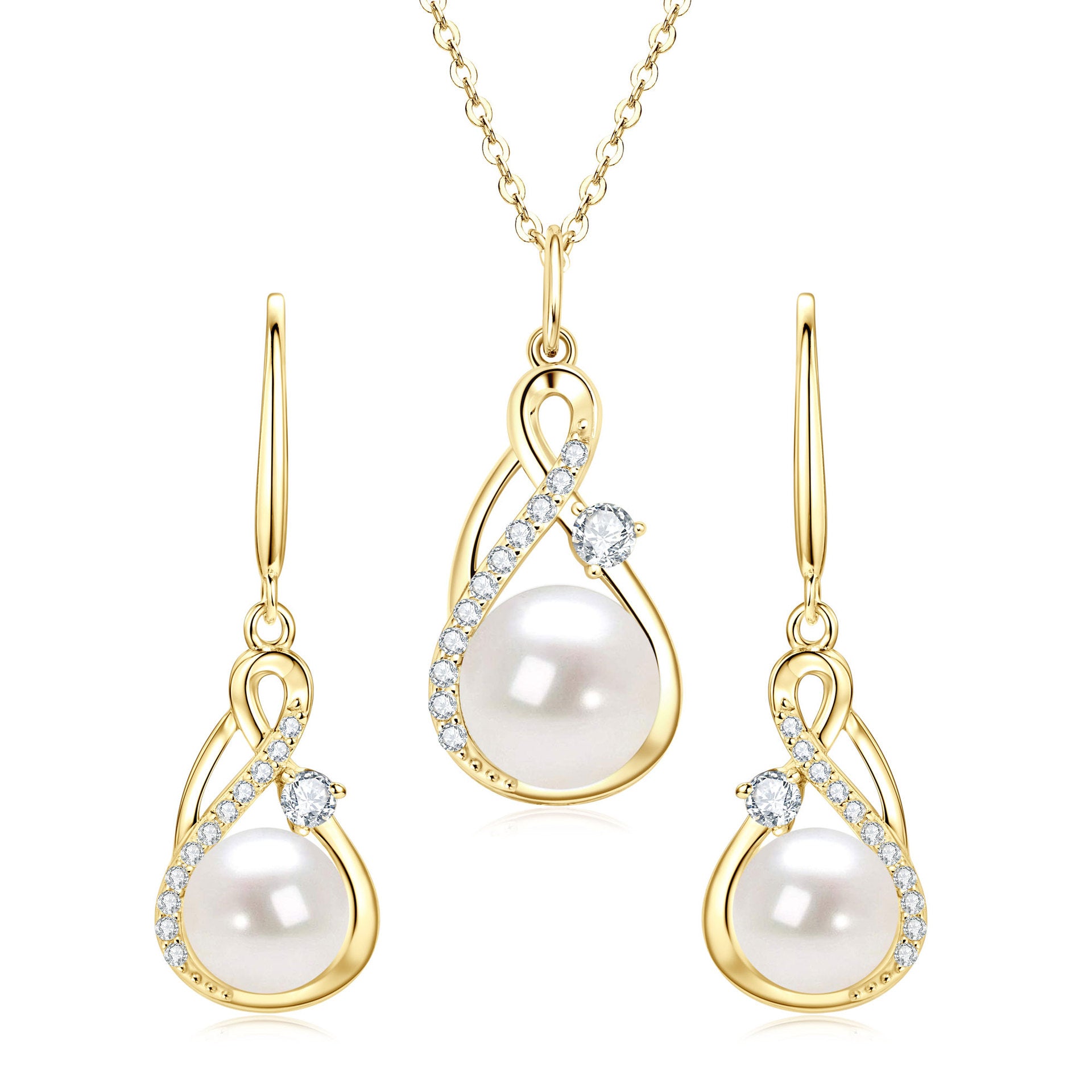 Elegant Geometric Jewelry Set For Women Featuring Freshwater Pearl And Moissanite Inlay