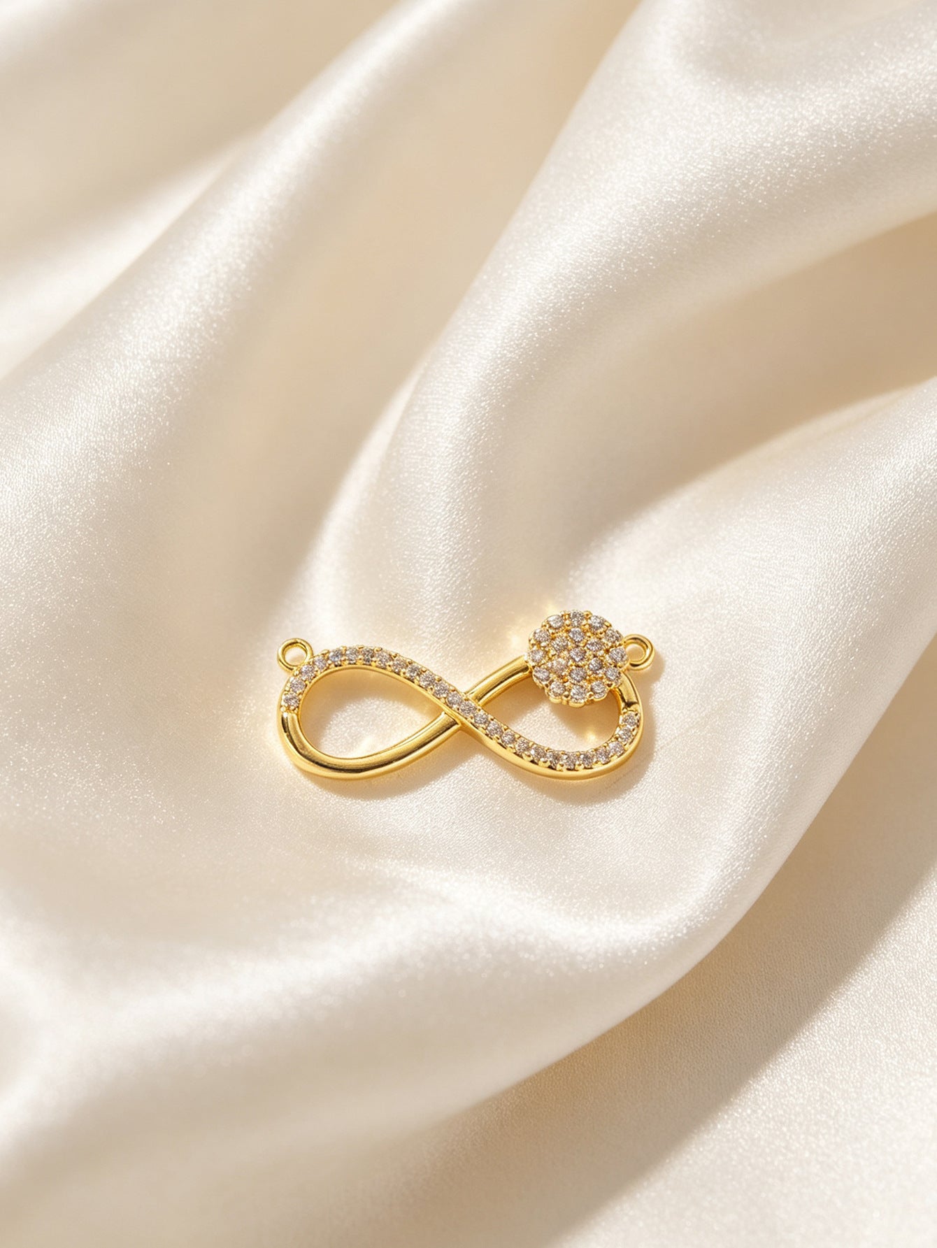 Infinity Pendant Made Of Copper With 18K Real Gold Plated Electroplated Finish Featuring Zircon Inlay In Gold
