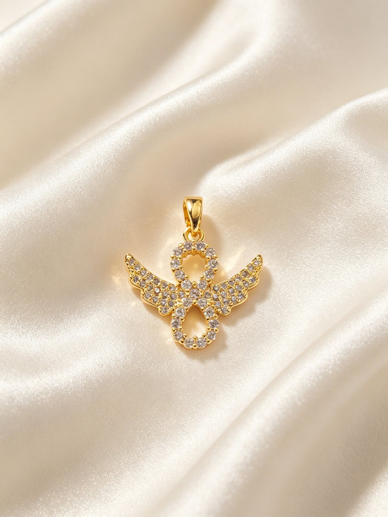 Infinity Pendant Made Of Copper With 18K Real Gold Plated Electroplated Finish Featuring Zircon Inlay In Gold