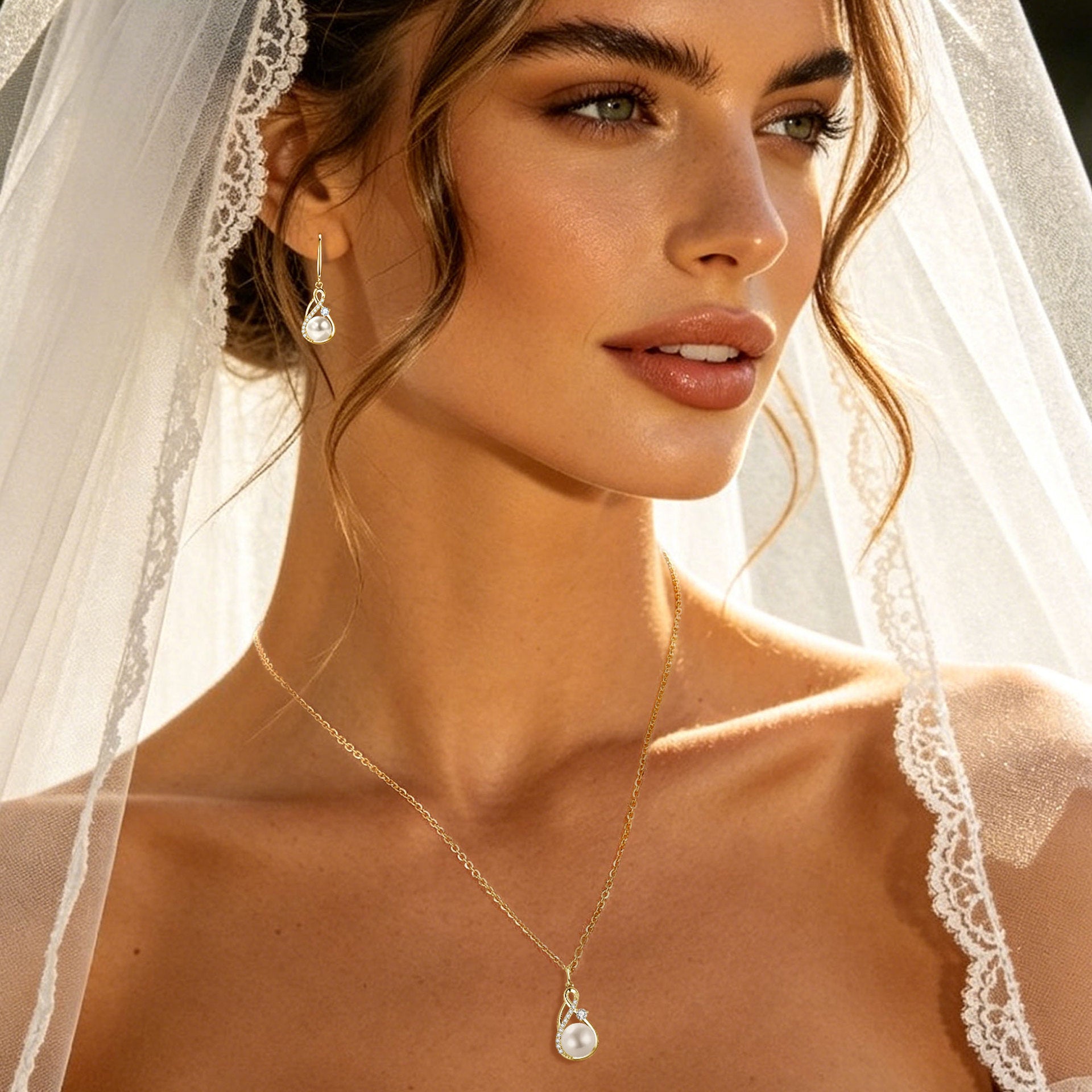 Elegant Geometric Jewelry Set For Women Featuring Freshwater Pearl And Moissanite Inlay