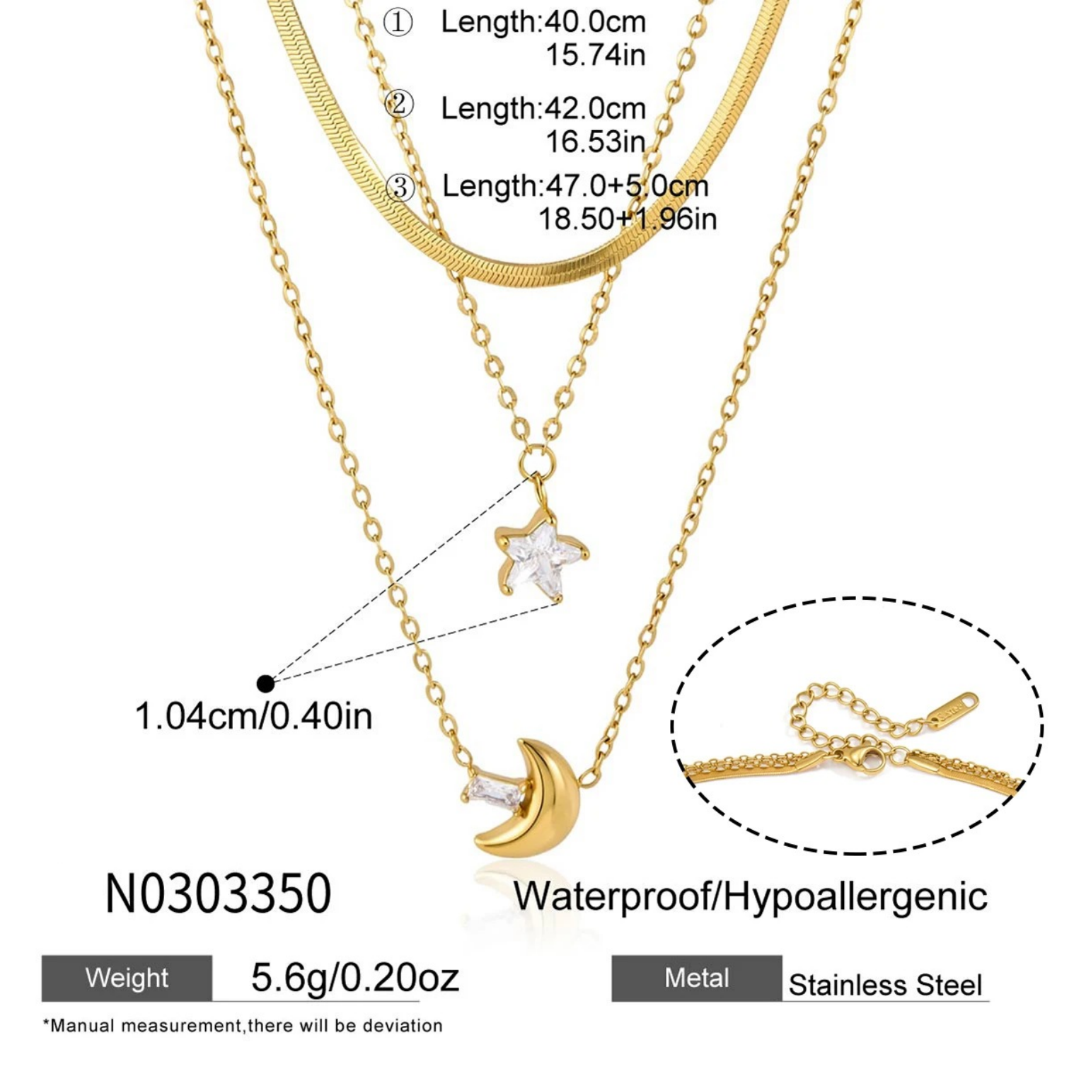 Hypoallergenic Star Necklace For Women With 18K Real Gold Plated 304 Stainless Steel, PVD Coated, Handmade Chain Featuring Zircon Inlay