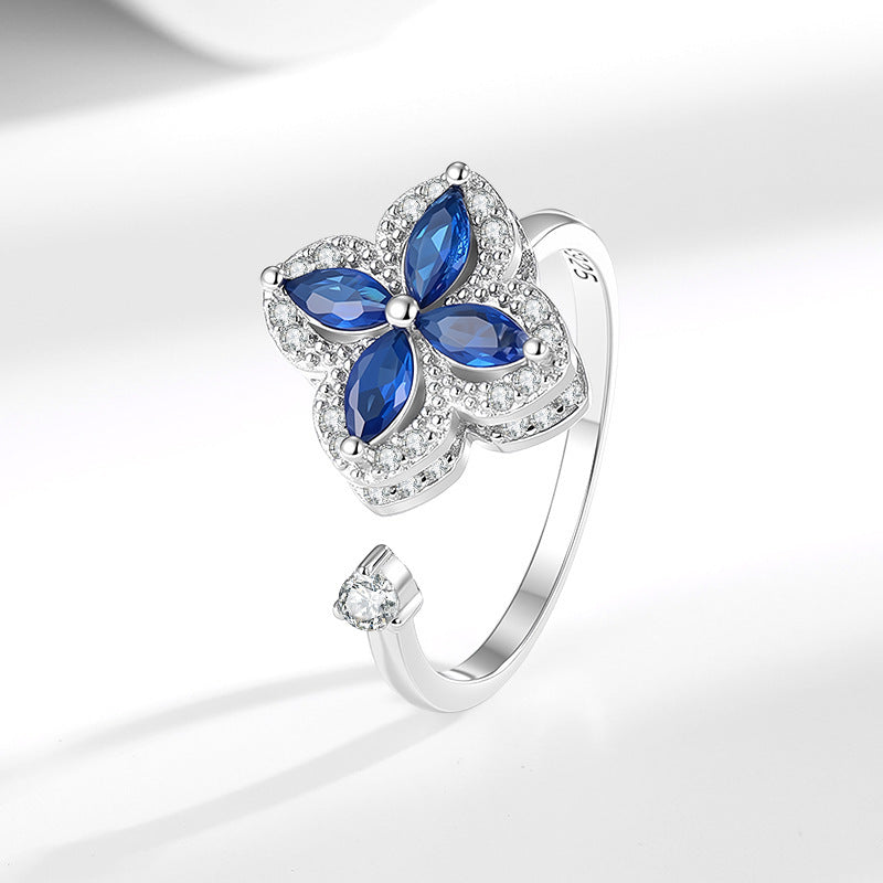 Gold Flowers Fidget Ring For Women In Copper With Golden Plated Finish And Rotatable Craft Featuring Zircon Inlay