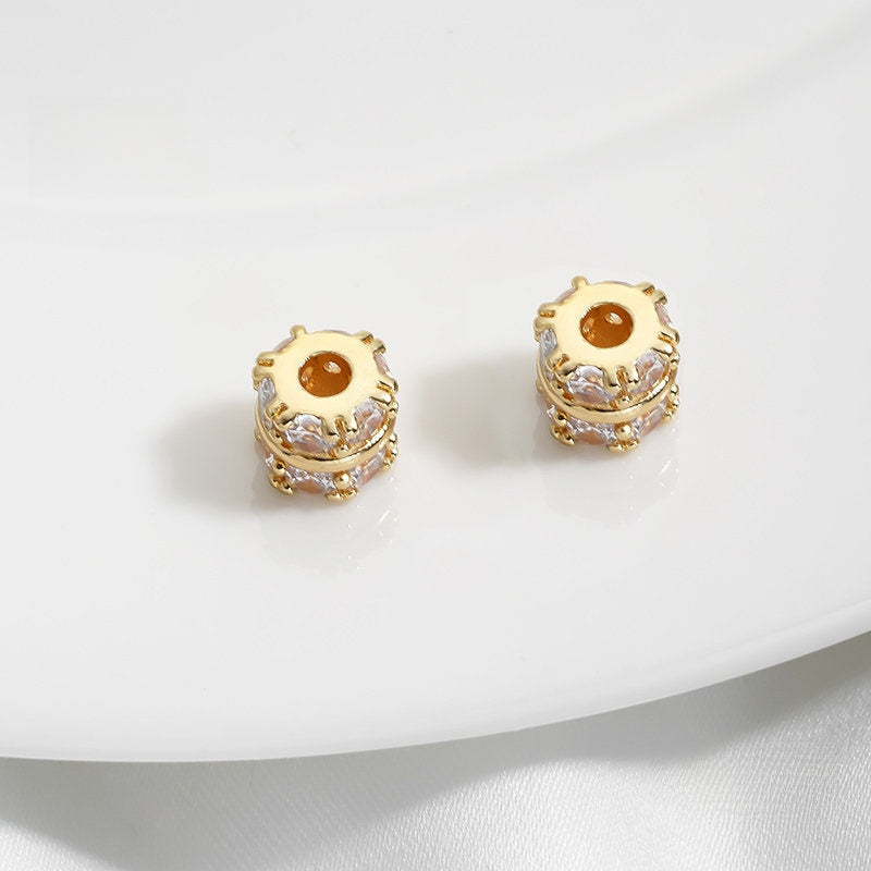 1 PCS 14k Gold Filled Gear Spacer Bar With Zircon, 14K Real Gold Plated And Electroplated Finish Jewelry Accessory