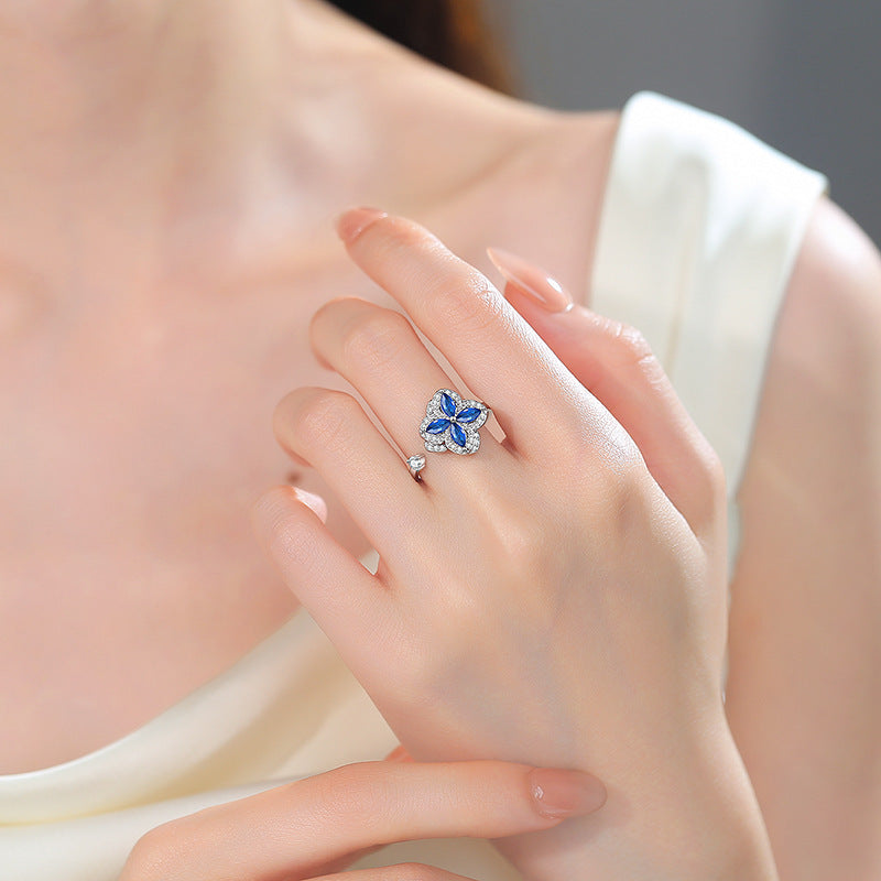 Gold Flowers Fidget Ring For Women In Copper With Golden Plated Finish And Rotatable Craft Featuring Zircon Inlay
