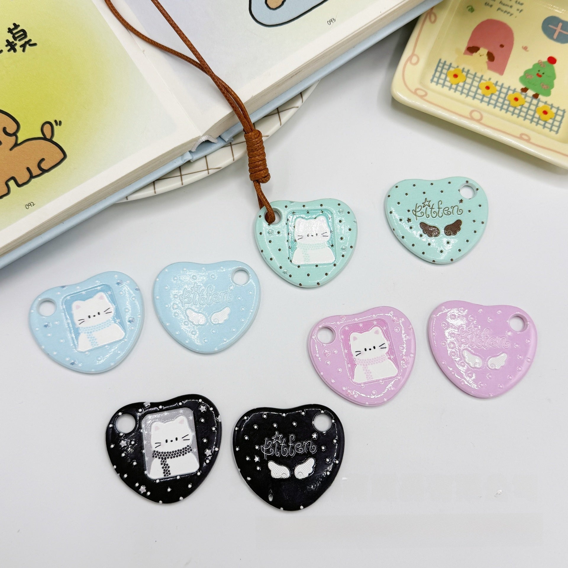 Acrylic Cat Pendant With Printing Technique In Cartoon Style Jewelry Accessories