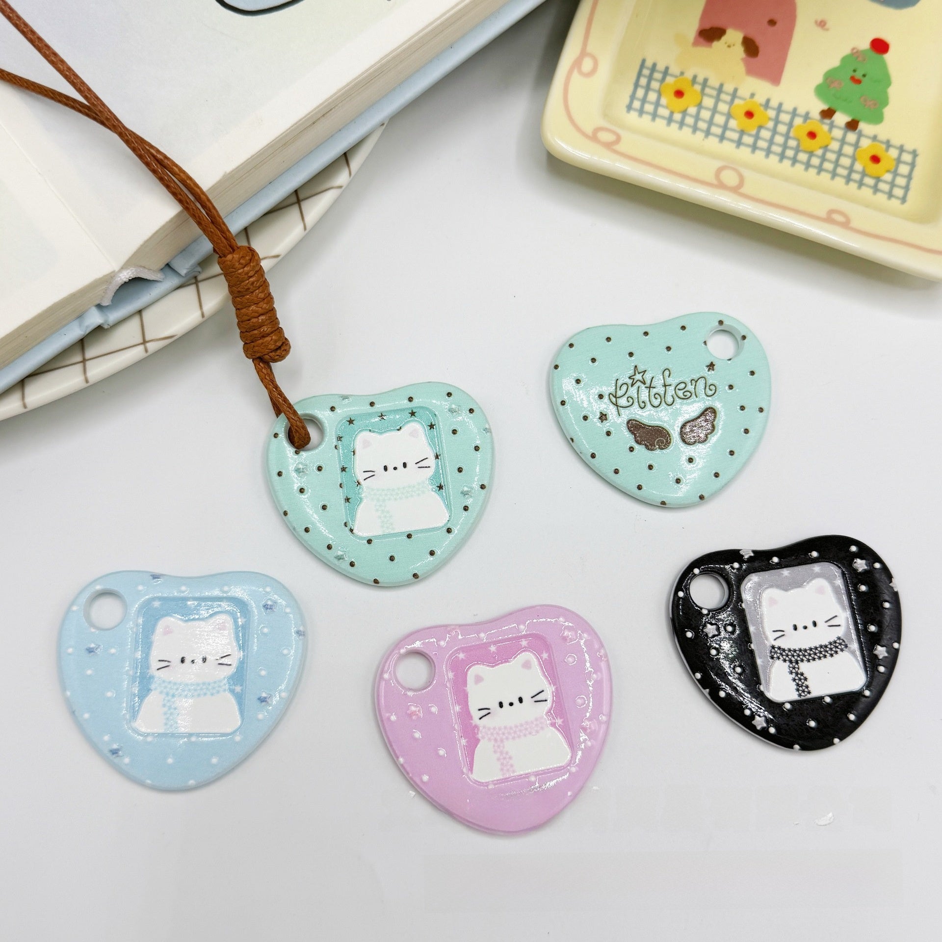 Acrylic Cat Pendant With Printing Technique In Cartoon Style Jewelry Accessories