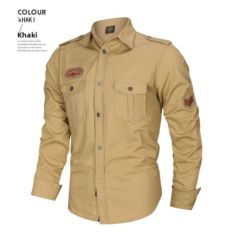 Solid Color Casual Long Sleeve Blouse In Cotton With Placket For Men