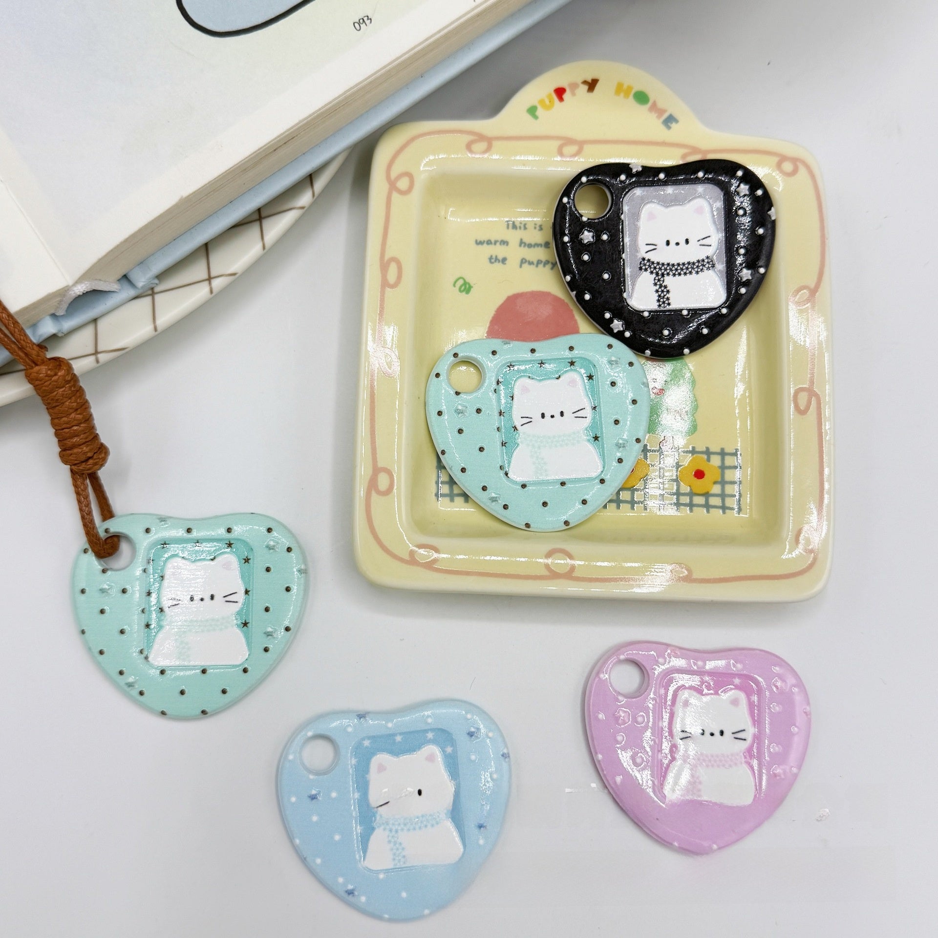 Acrylic Cat Pendant With Printing Technique In Cartoon Style Jewelry Accessories