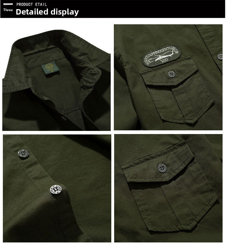 Solid Color Casual Long Sleeve Blouse In Cotton With Placket For Men