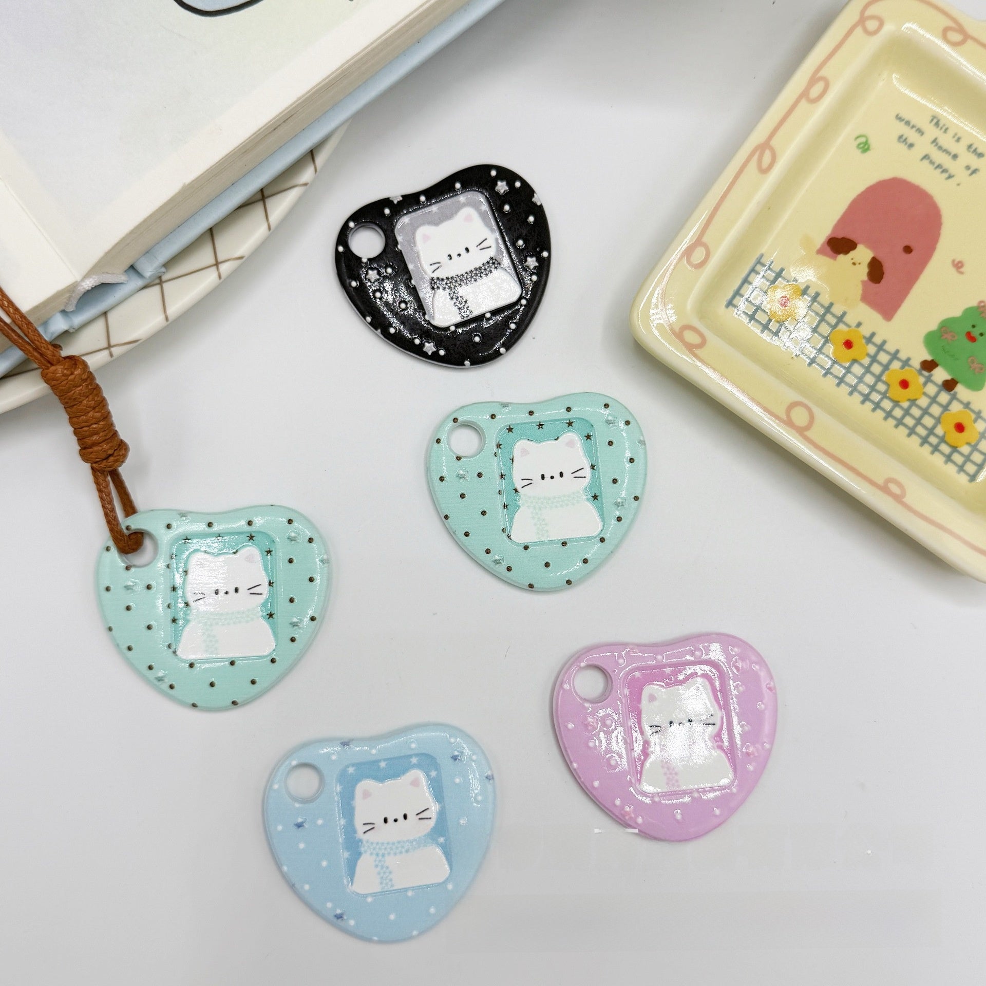 Acrylic Cat Pendant With Printing Technique In Cartoon Style Jewelry Accessories