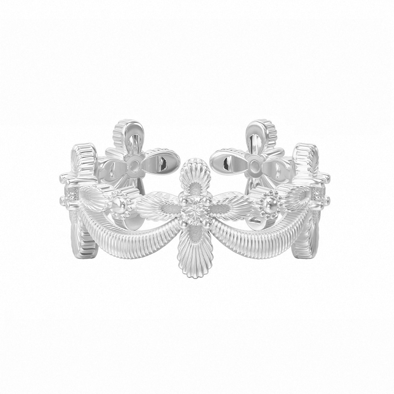 Elaborate Copper Cross Ring For Women In Maillard Style, Available In Silver
