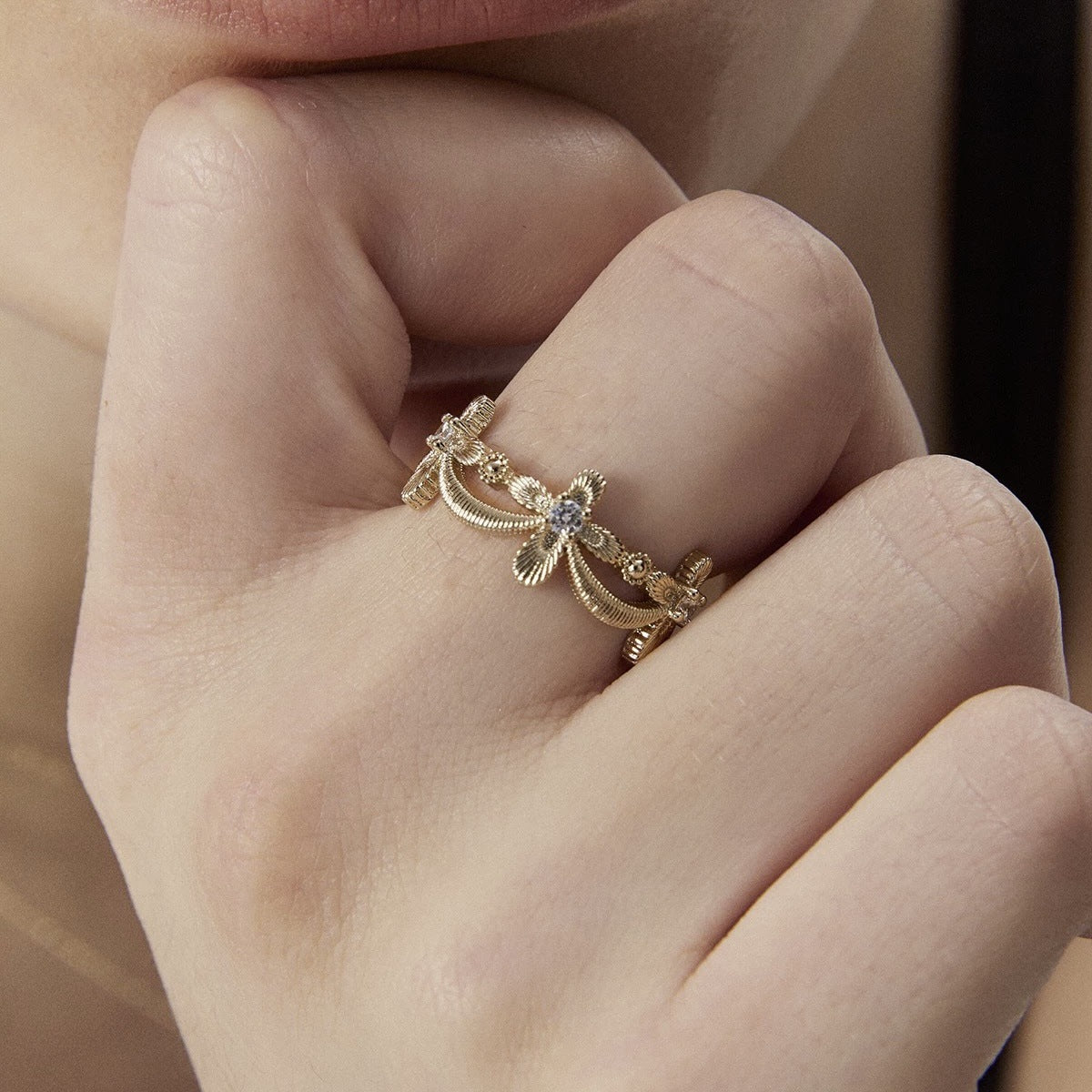 Elaborate Copper Cross Ring For Women In Maillard Style, Available In Silver