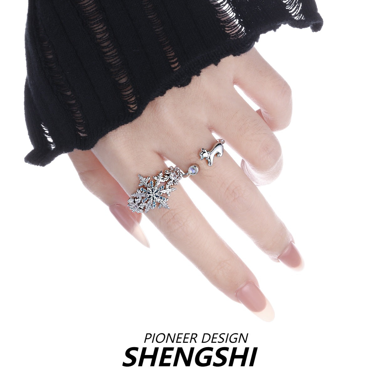 Cute Cat Open Ring For Women, Waterproof Non Tarnish Copper With Electroplated Gold Plating And Moonstone Inlay