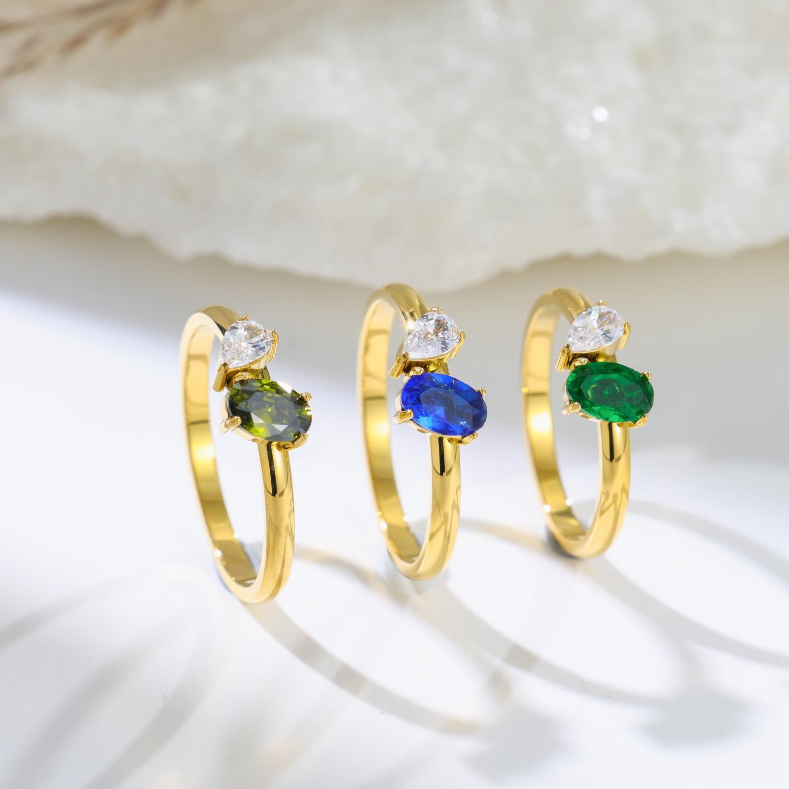 Geometric Titanium Steel Rings For Women With Zircon Inlay Featuring Electroplated Finish
