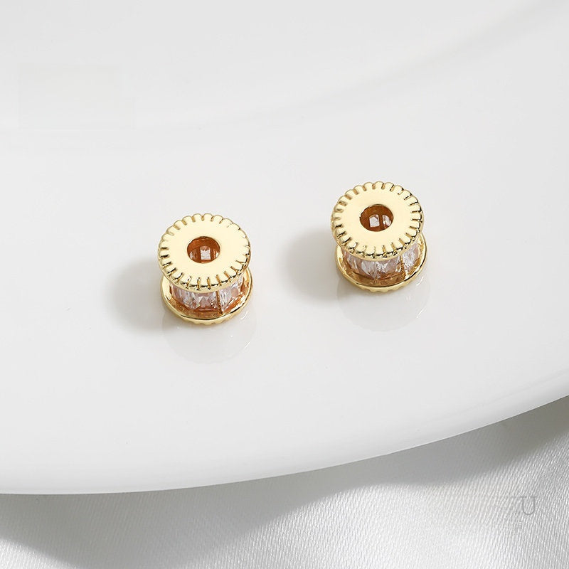 1 PCS 14k Gold Filled Gear Spacer Bar With Zircon, 14K Real Gold Plated And Electroplated Finish Jewelry Accessory