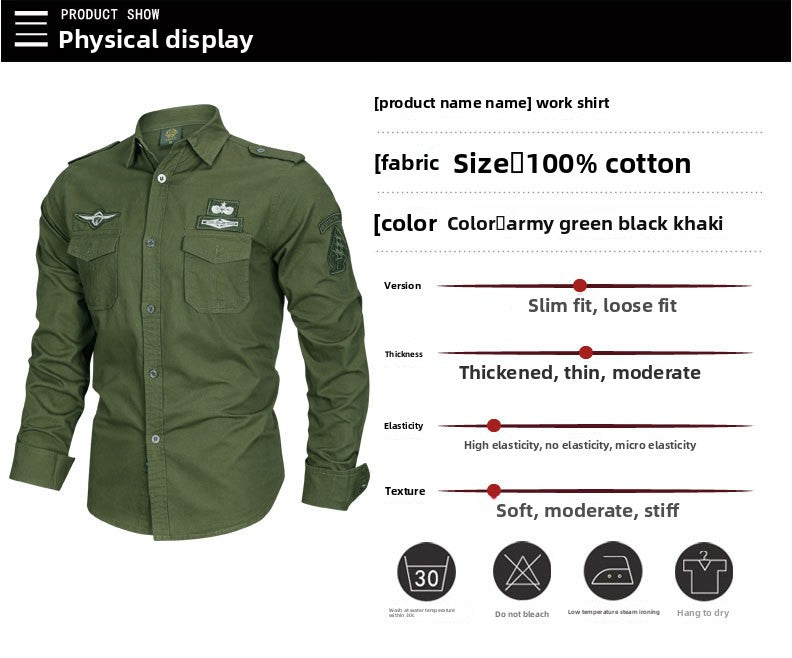 Casual Long Sleeve Cotton Blouse With Printing And Multiple Pockets For Men