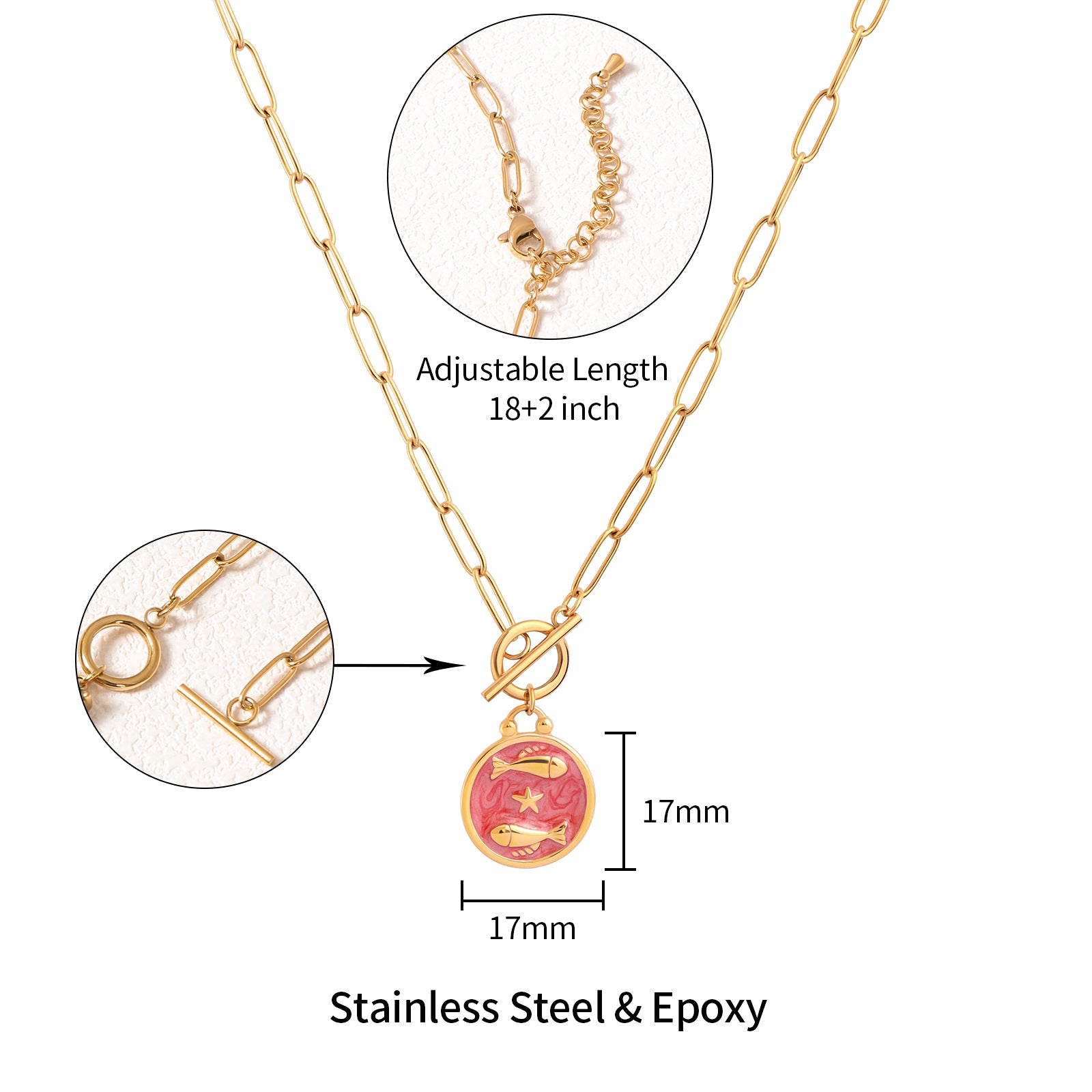 Multicolor Enamel Bottle Pendant Necklace For Adults With 18K Real Gold Plated 304 Stainless Steel And Paperclip Chain