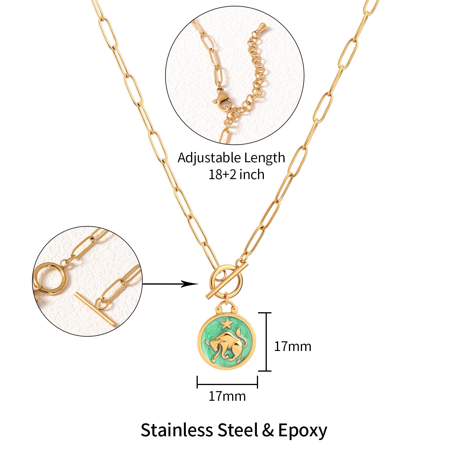 Multicolor Enamel Bottle Pendant Necklace For Adults With 18K Real Gold Plated 304 Stainless Steel And Paperclip Chain